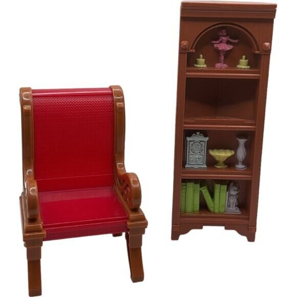 Fisher Price Loving Family Dollhouse Furniture Bookcase Chair - Picture 1 of 5